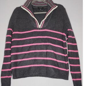 Calligraphie  Womans pullover Sweater with 1/4‎ Zip Small Gray/Pink NWT